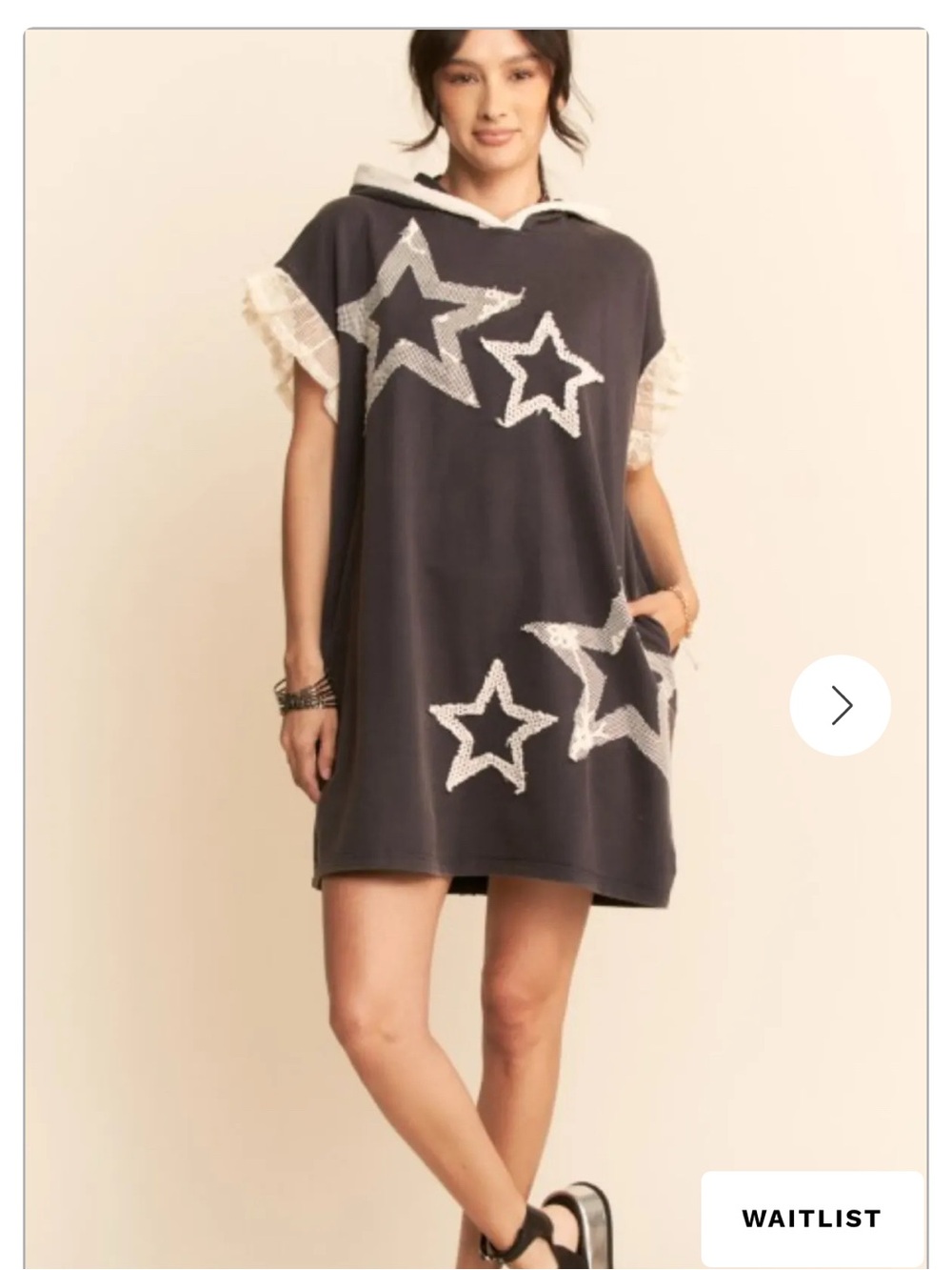 🌟Davi & Dani Lace Star Hooded Tunic dress| Boho Oversized Purple-Gray size Large